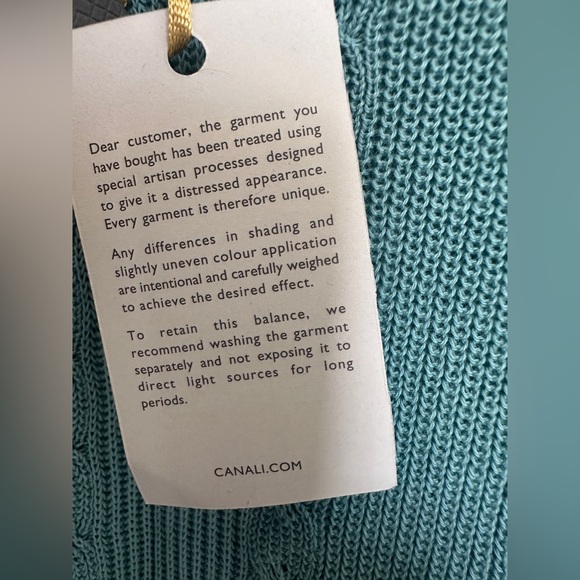 NWT Canali Cable Knit Crewneck Sweater Men’s size 46 Small Turquoise - Picture 6 of 14